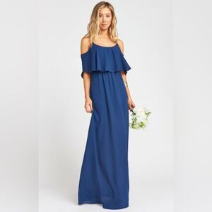 Show Me Your Mumu Caitlin Ruffle Maxi Dress Navy Blue Bridesmaid WeddingGuest XL